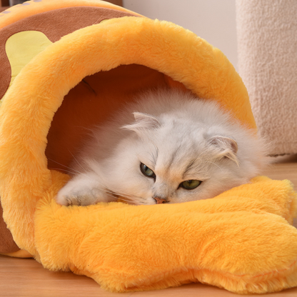 Cozy Covered Cat Bed - Perfect for Autumn & Winter Comfort