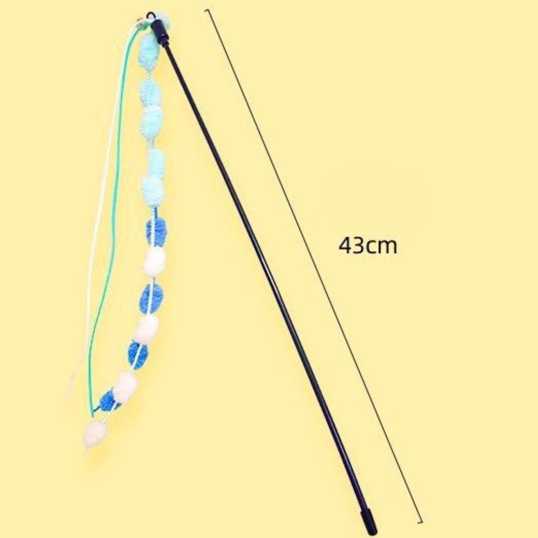 Interactive Cat Toy Teaser Wand with Colorful Pom Poms