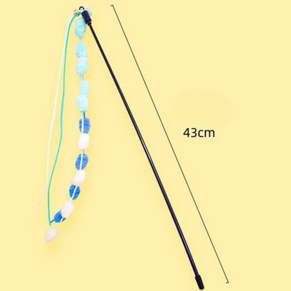 Interactive Cat Toy Teaser Wand with Colorful Pom Poms