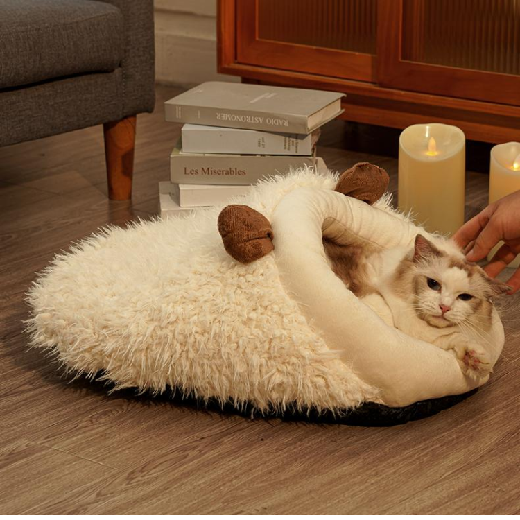Cozy Faux Fur Cat Bed - Warm & Covered for Ultimate Comfort