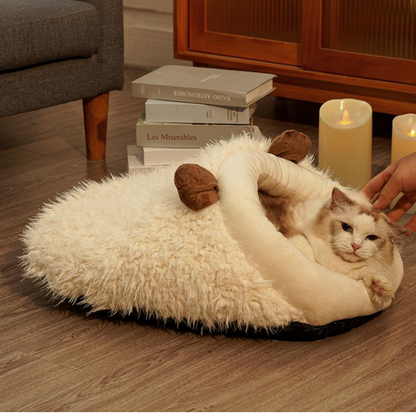 Cozy Faux Fur Cat Bed - Warm & Covered for Ultimate Comfort