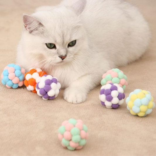Interactive Pom Pom Cat Toy Balls with Bells - 7 Pack