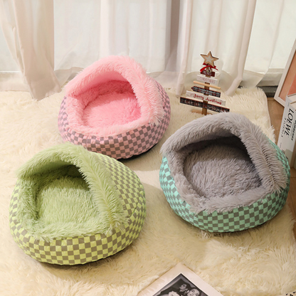 Cozy Semi-Enclosed Cat Bed for Winter Warmth & Comfort