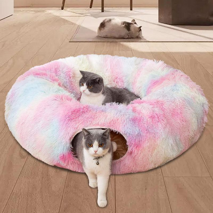 Collapsible Cat Tunnel Bed with Cozy Central Mat - Fun & Interactive!