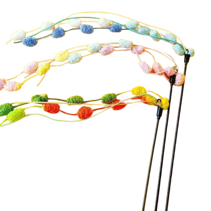 Interactive Cat Toy Teaser Wand with Colorful Pom Poms