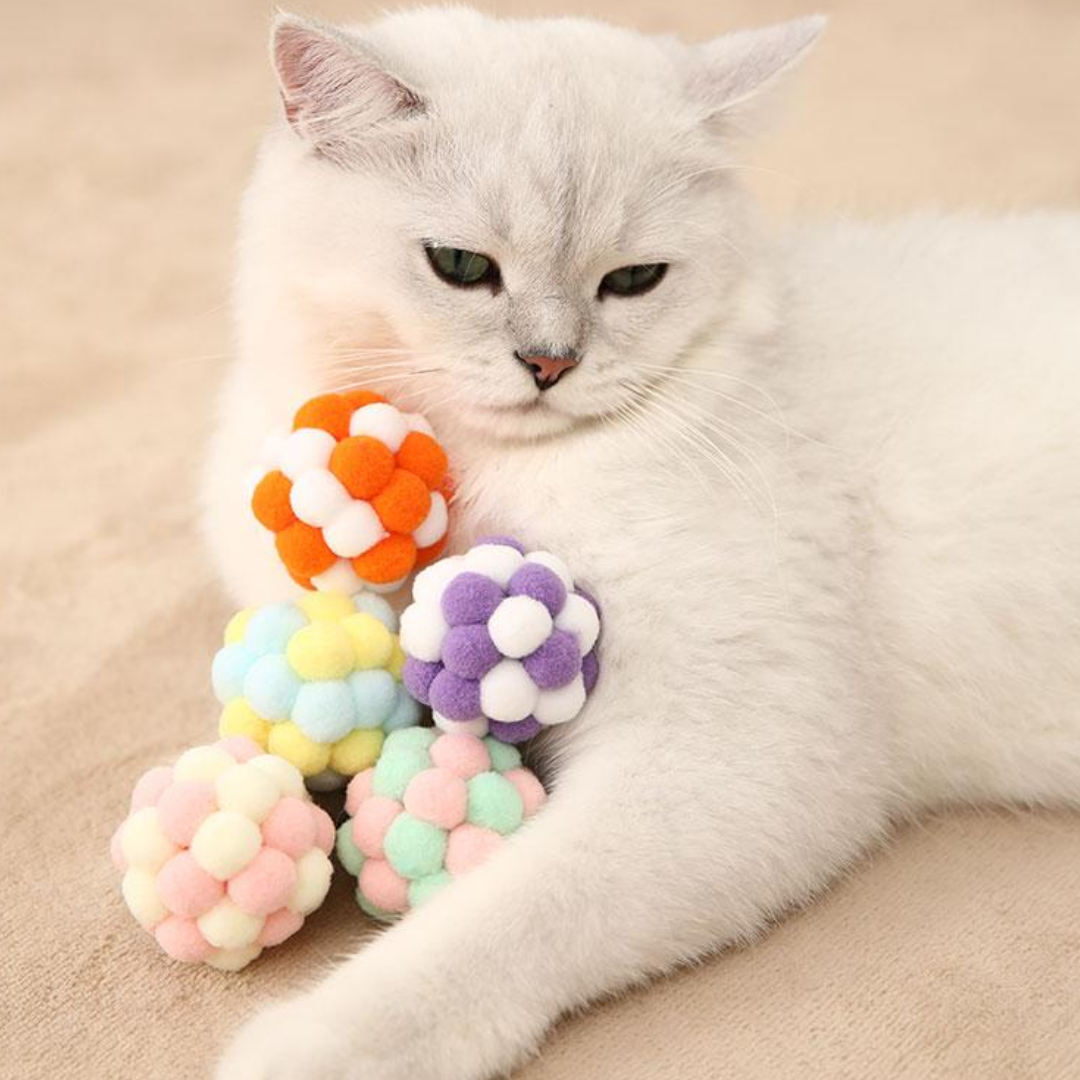 Interactive Pom Pom Cat Toy Balls with Bells - 7 Pack