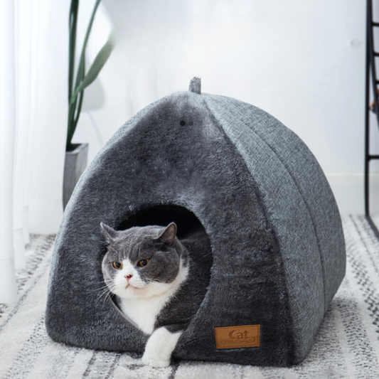Cozy Enclosed Cat Bed - Warm Triangular Pet Accessory
