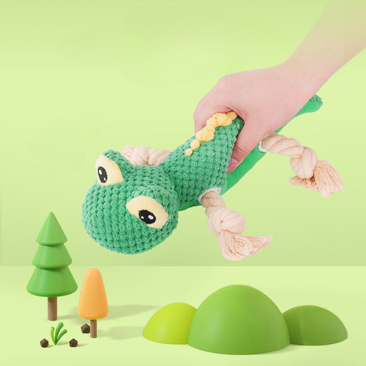 Durable Dino Squeaky Dog Toy with Rope Knot for Fun Play