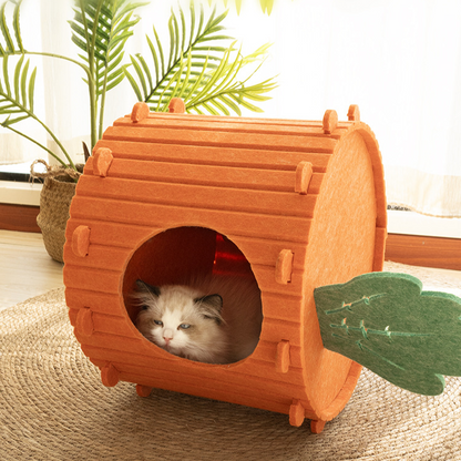 Interactive Carrot Cat Tunnel Bed - Cozy Felt Hideaway