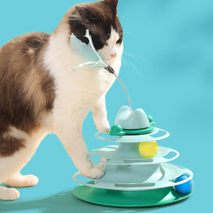 Interactive Cat Toy: Tower of Tracks Turntable Fun