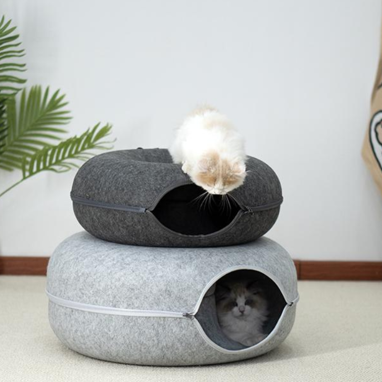 Durable Felt Cat Tunnel Bed - Cozy & Fun Pet Accessory