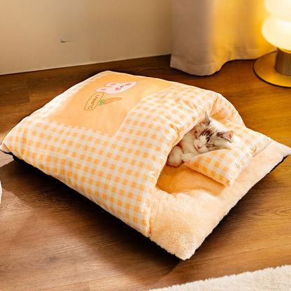 Cozy Plaid Cat Sleeping Bag Bed for Warmth and Comfort