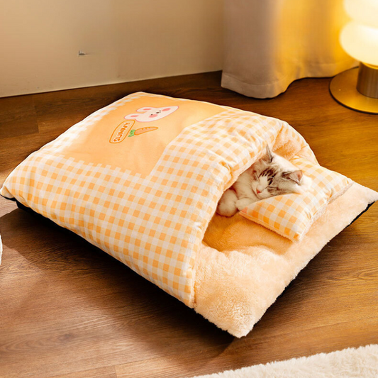 Cozy Plaid Cat Sleeping Bag Bed for Warmth and Comfort