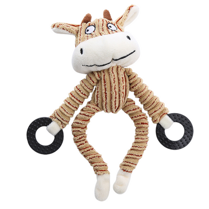 Durable Plush Dog Toy with Squeaky Ring for Interactive Play