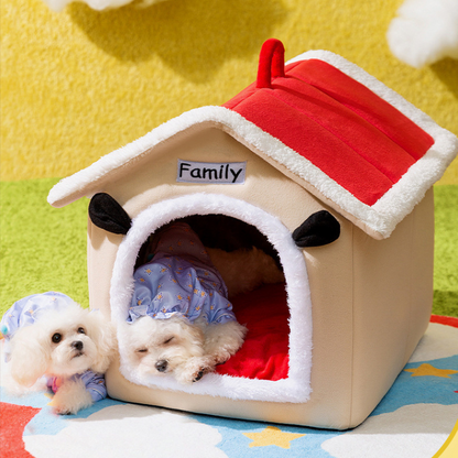 Cozy Red Roof Pet House Bed for Cats and Dogs