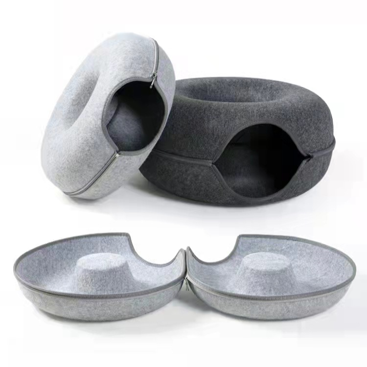 Durable Felt Cat Tunnel Bed - Cozy & Fun Pet Accessory