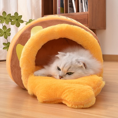 Cozy Covered Cat Bed - Perfect for Autumn & Winter Comfort