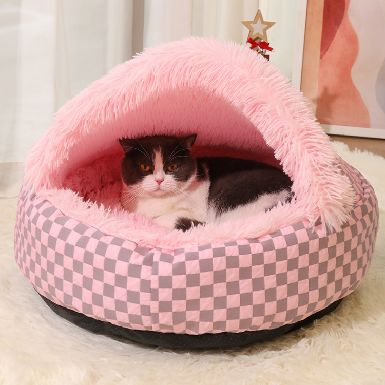 Cozy Semi-Enclosed Cat Bed for Winter Warmth & Comfort