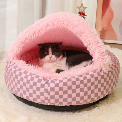 Cozy Semi-Enclosed Cat Bed for Winter Warmth & Comfort