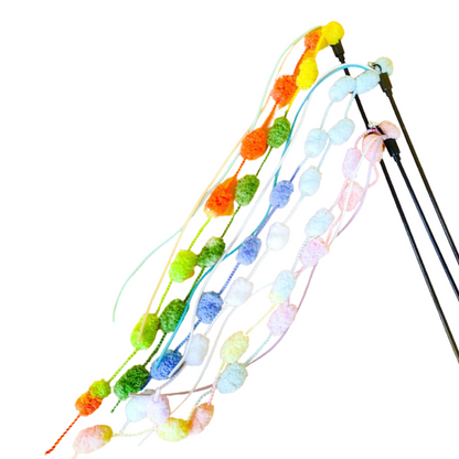 Interactive Cat Toy Teaser Wand with Colorful Pom Poms