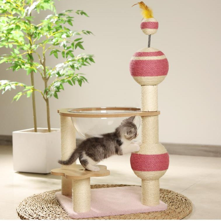 Interactive Cat Tree Condo with Clear Resting Bed & Sisal Ball