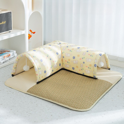 Interactive Double-Opening Cat Tunnel Scratcher Bed