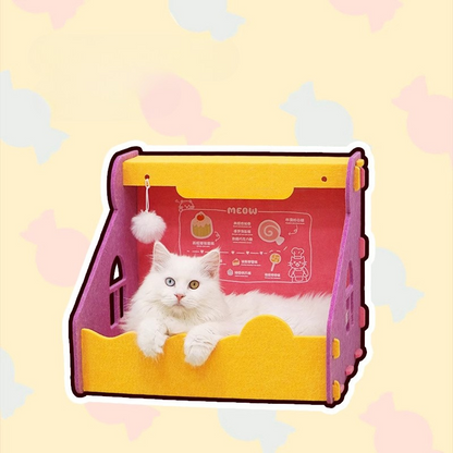 Cozy Semi-Enclosed Cat Felt House - Comfortable Pet Bed