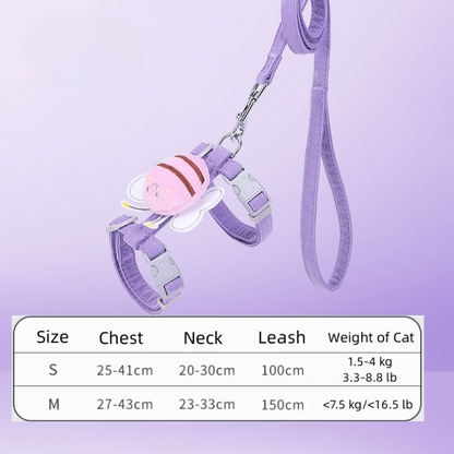 Adjustable Cartoon Bee Cat Harness & Leash Set - Fun & Safe