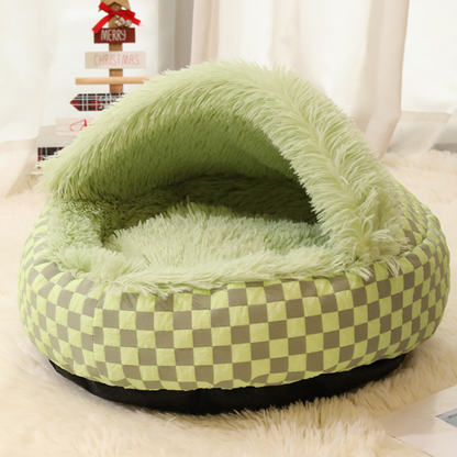 Cozy Semi-Enclosed Cat Bed for Winter Warmth & Comfort