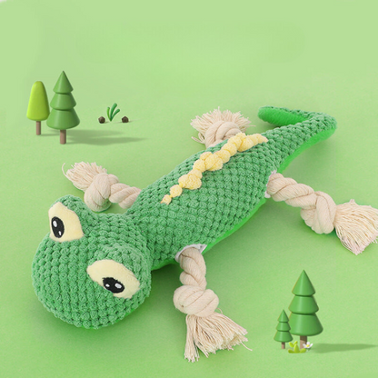 Durable Dino Squeaky Dog Toy with Rope Knot for Fun Play