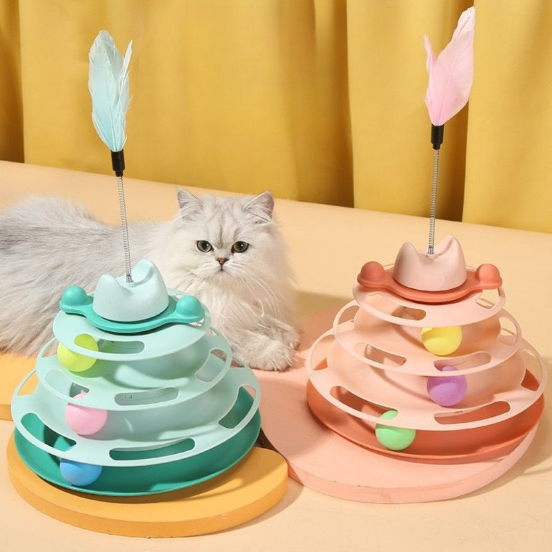 Interactive Cat Toy: Tower of Tracks Turntable Fun
