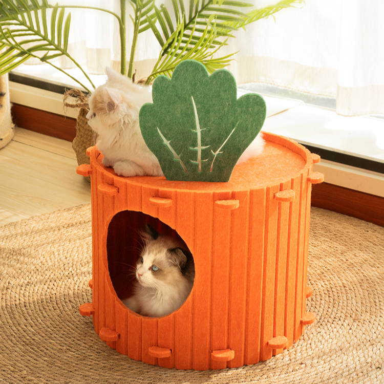 Interactive Carrot Cat Tunnel Bed - Cozy Felt Hideaway