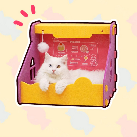 Cozy Semi-Enclosed Cat Felt House - Comfortable Pet Bed