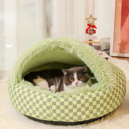 Cozy Semi-Enclosed Cat Bed for Winter Warmth & Comfort