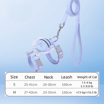 Adjustable Cartoon Bee Cat Harness & Leash Set - Fun & Safe