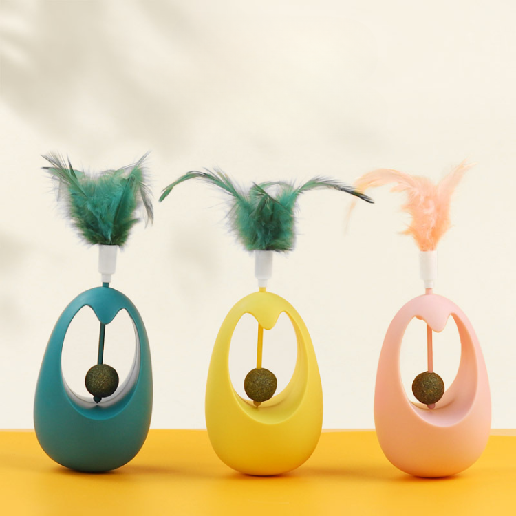 Interactive Cat Toy: Catnip Ball Tumbler with Feathers