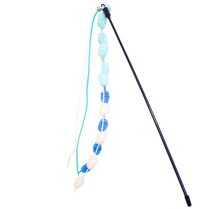 Interactive Cat Toy Teaser Wand with Colorful Pom Poms
