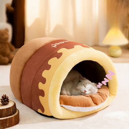 Cozy Honey Pot Winter Cat Bed - Warm & Stylish Pet Accessory