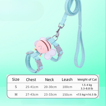 Adjustable Cartoon Bee Cat Harness & Leash Set - Fun & Safe