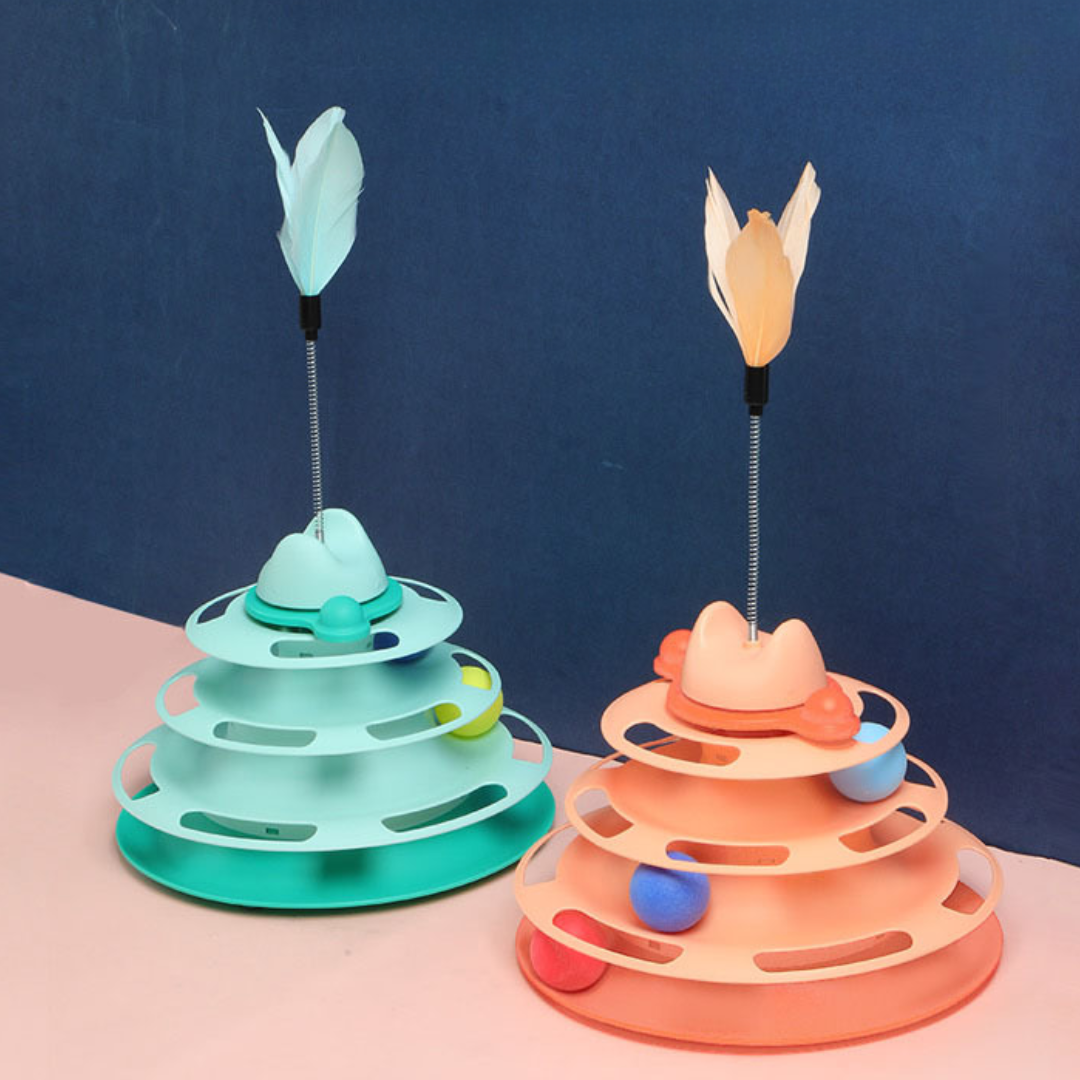 Interactive Cat Toy: Tower of Tracks Turntable Fun