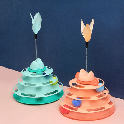 Interactive Cat Toy: Tower of Tracks Turntable Fun