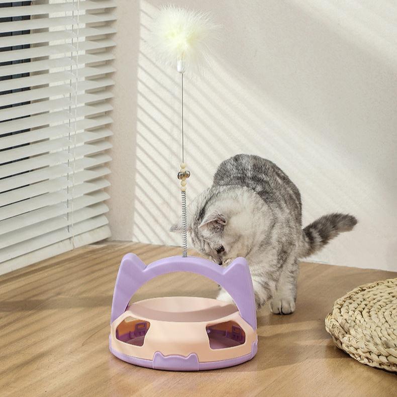 Interactive Feather Cat Toy with Bell Ball & Spinning Disc