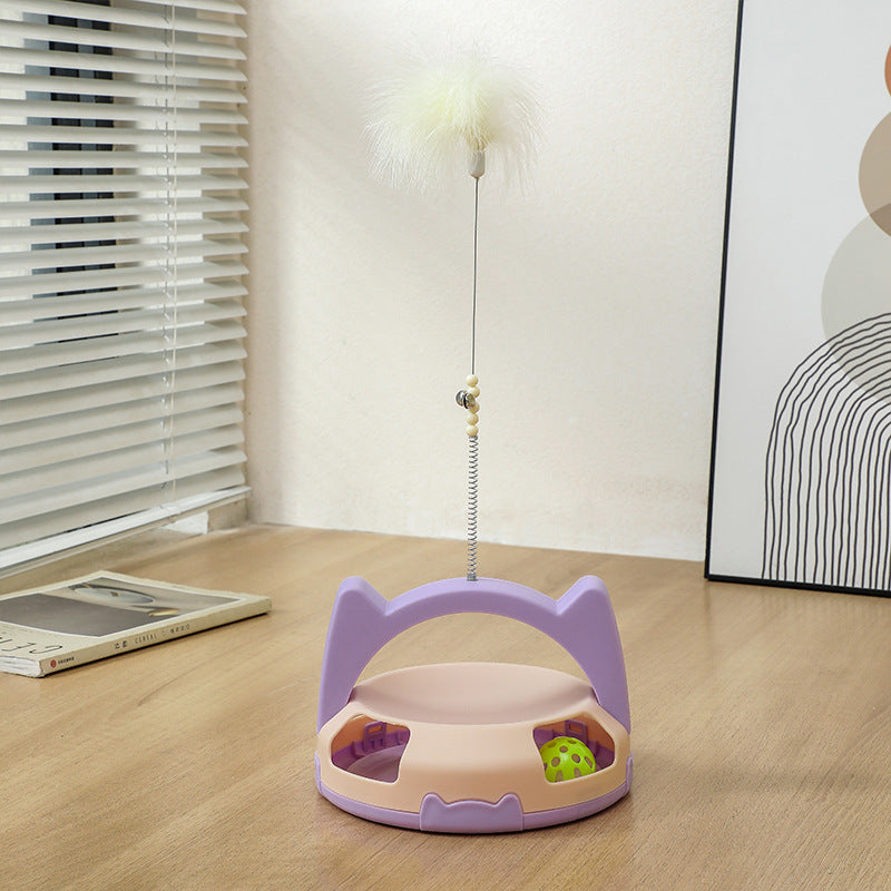 Interactive Feather Cat Toy with Bell Ball & Spinning Disc