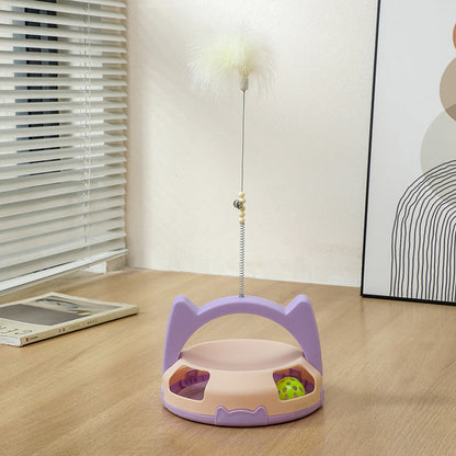 Interactive Feather Cat Toy with Bell Ball & Spinning Disc