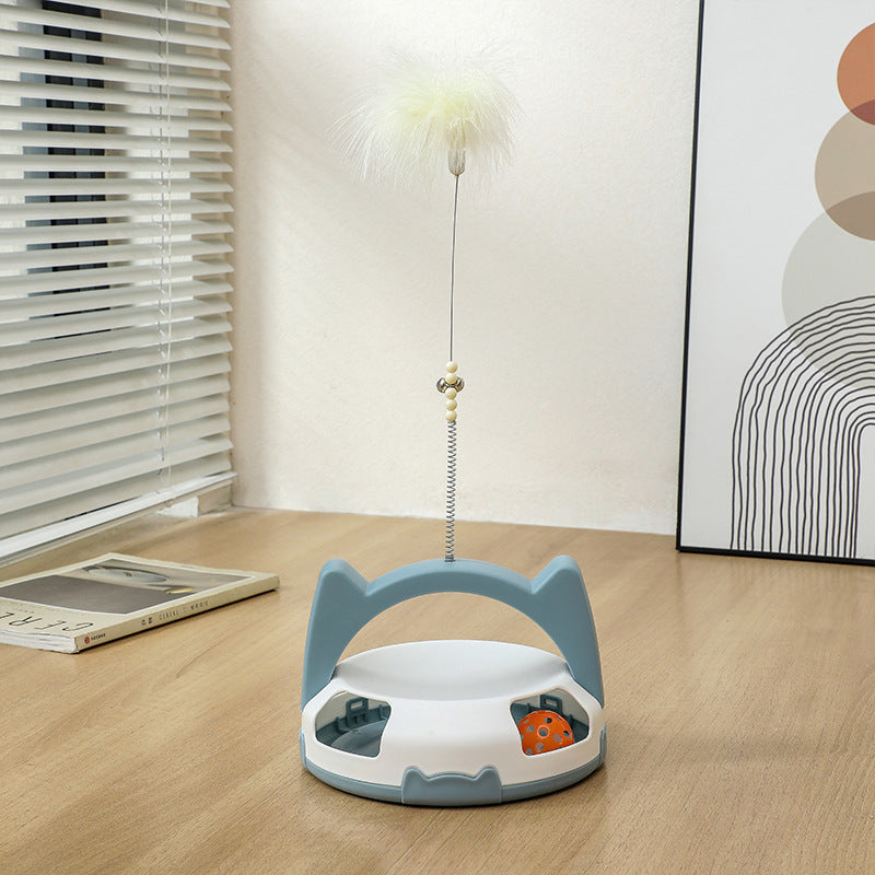 Interactive Feather Cat Toy with Bell Ball & Spinning Disc