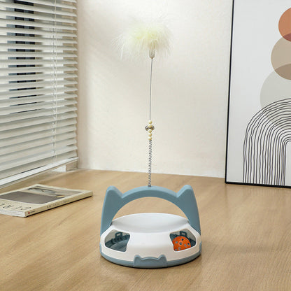 Interactive Feather Cat Toy with Bell Ball & Spinning Disc