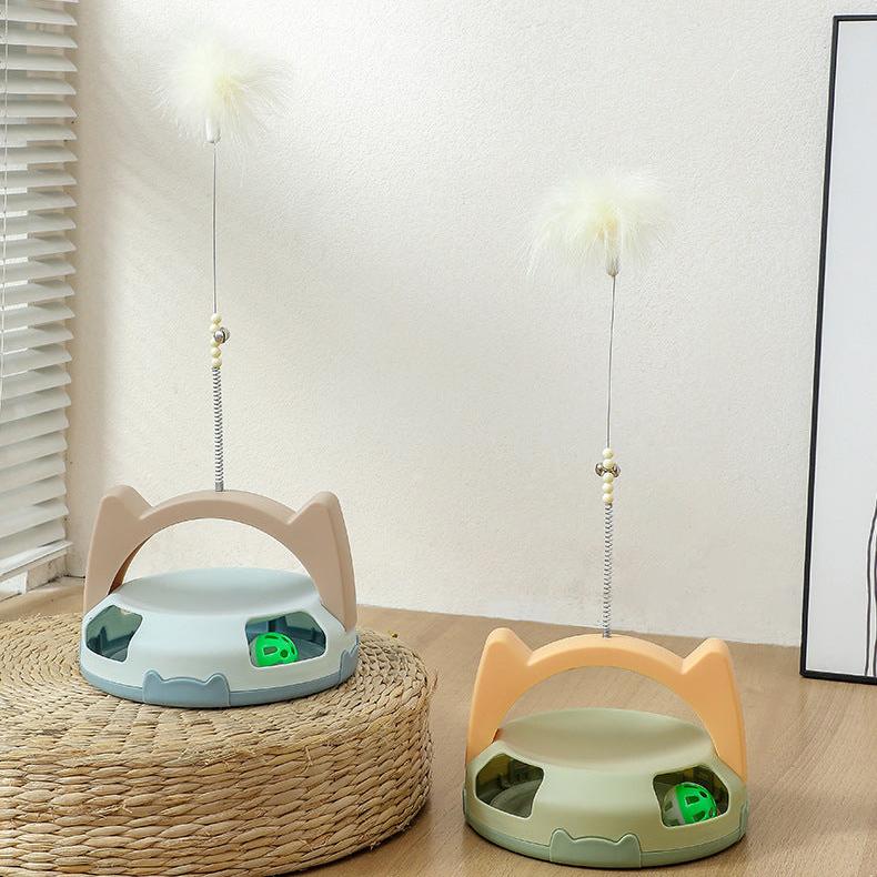 Interactive Feather Cat Toy with Bell Ball & Spinning Disc