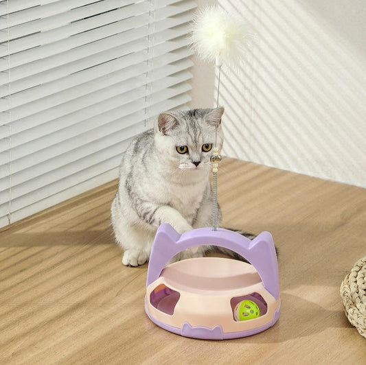 Interactive Feather Cat Toy with Bell Ball & Spinning Disc