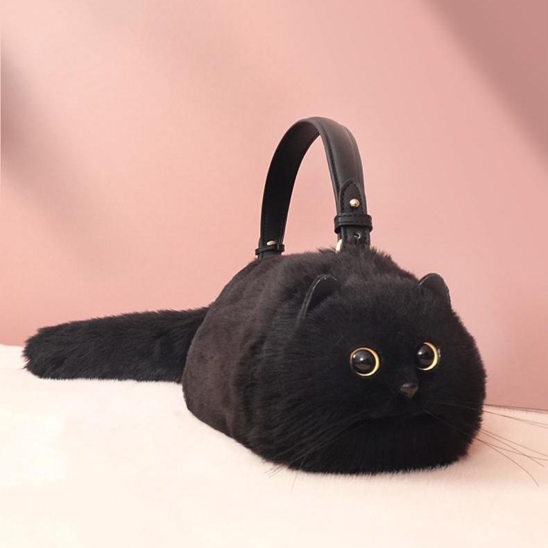 Realistic Cat-Shaped Puffy Handbag - Fun & Stylish Pet Accessory