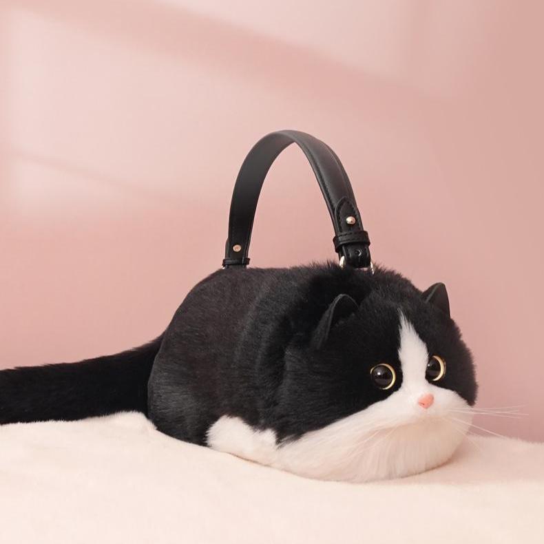 Realistic Cat-Shaped Puffy Handbag - Fun & Stylish Pet Accessory